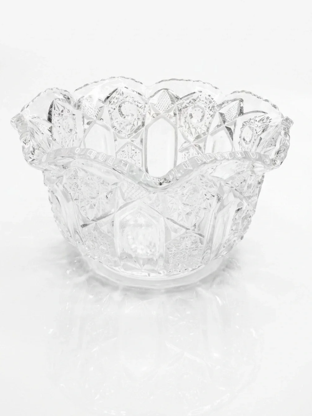 Vintage LE Smith Clear Glass Pinwheel and Stars Bowl Sawtooth Edge Old Money